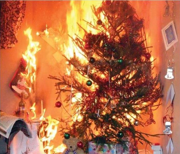 Christmas tree on fire