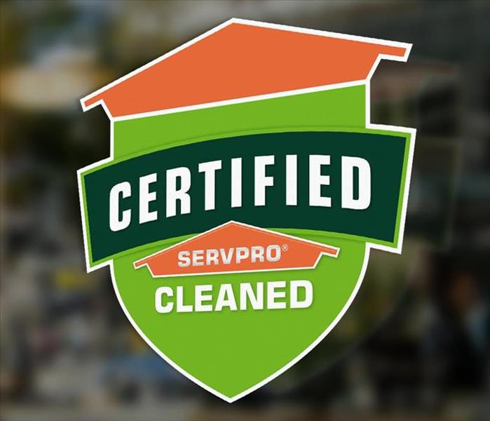 Certified: SERVPRO Cleaned Signage on window